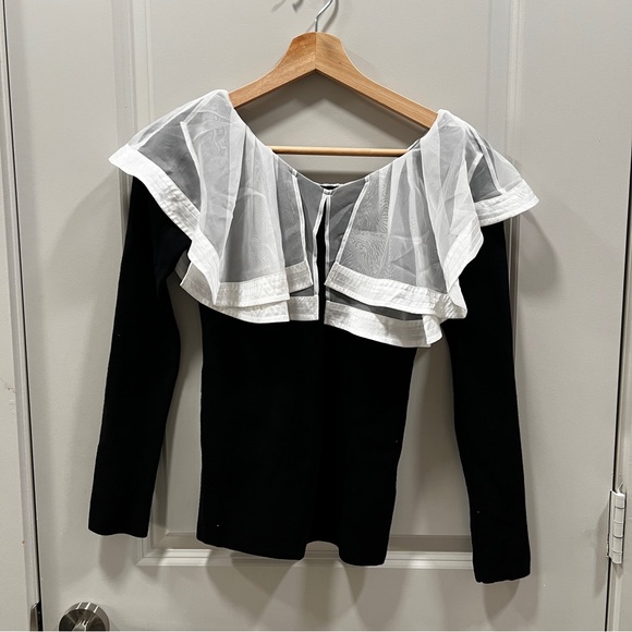 SNIDEL Sheer Frill Collar Long Sleeve Knit Top - Picture 1 of 4